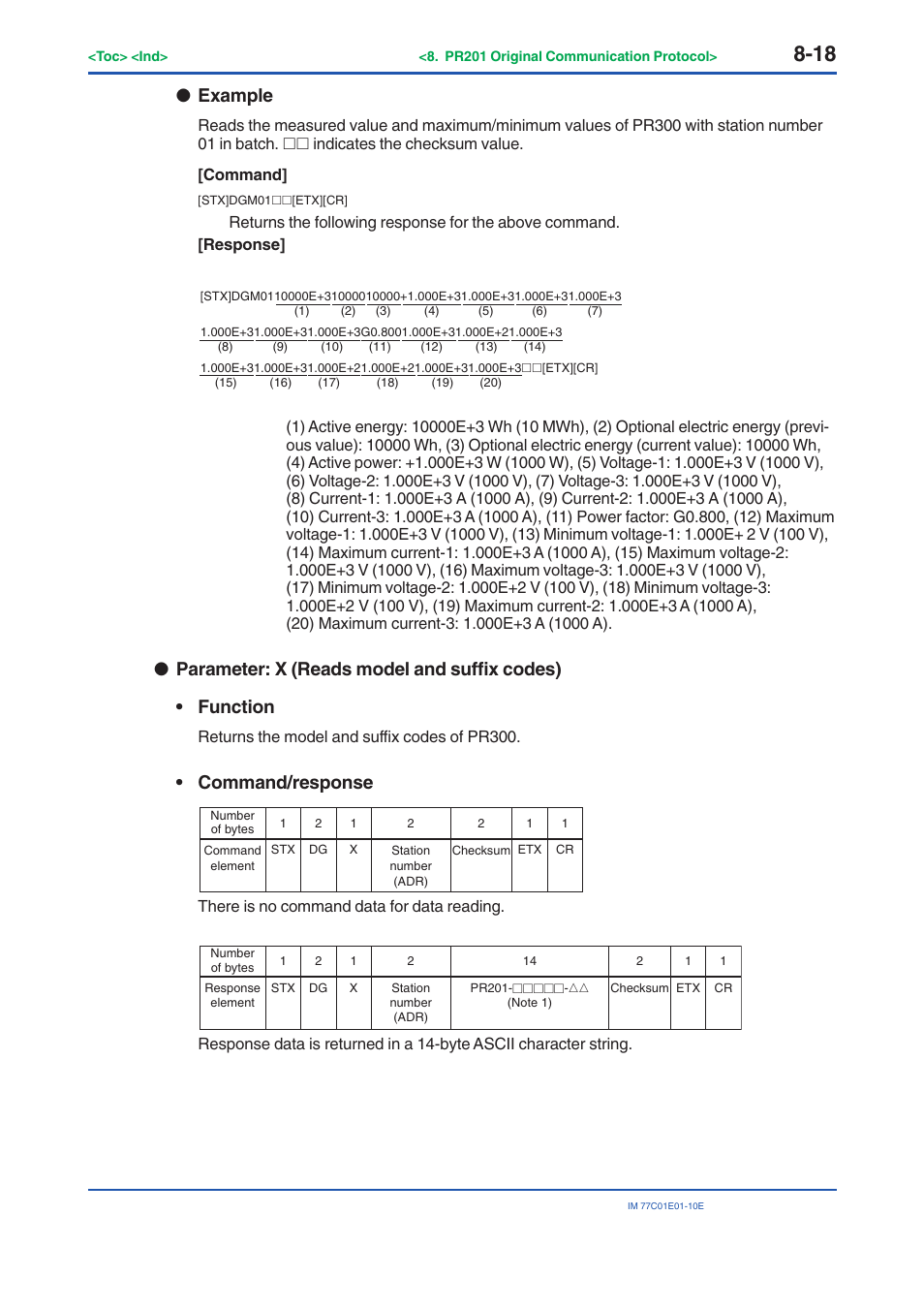 Example, Command/response | Yokogawa PR300 Power and Energy Meter User Manual | Page 133 / 141