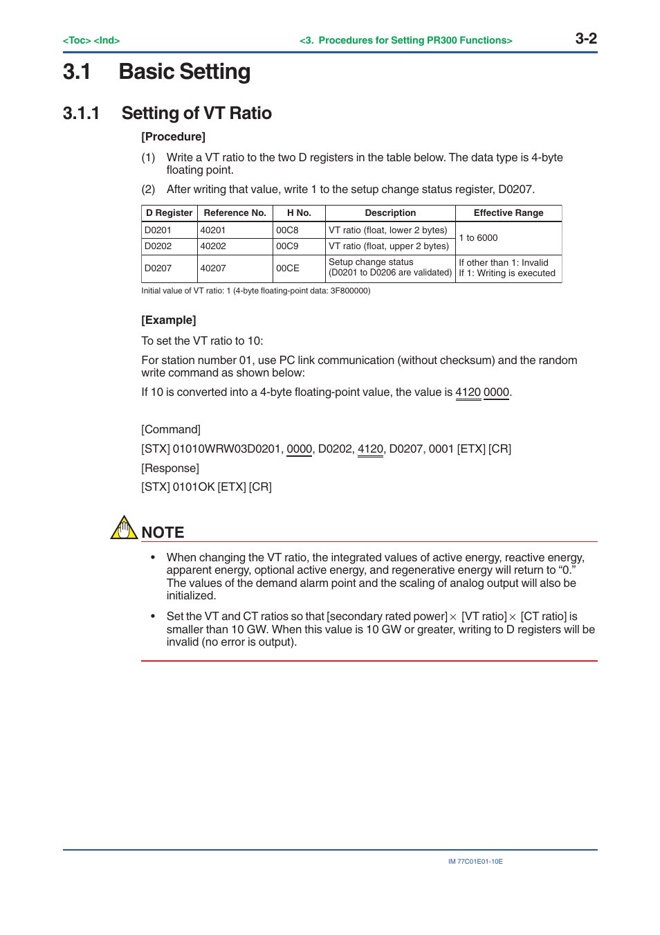 1 basic setting, 1 setting of vt ratio, Basic setting -2 3.1.1 | Setting of vt ratio -2 | Yokogawa PR300 Power and Energy Meter User Manual | Page 25 / 141