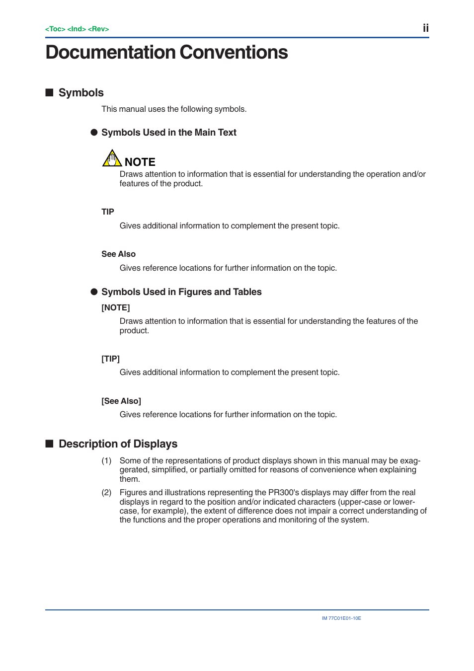 Documentation conventions, Symbols, Description of displays | Yokogawa PR300 Power and Energy Meter User Manual | Page 3 / 141