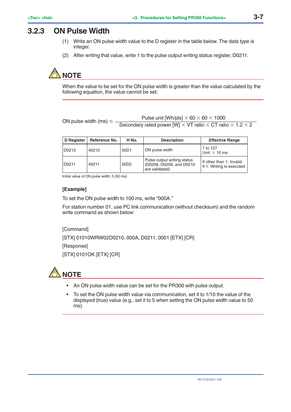 3 on pulse width, On pulse width -7 | Yokogawa PR300 Power and Energy Meter User Manual | Page 30 / 141