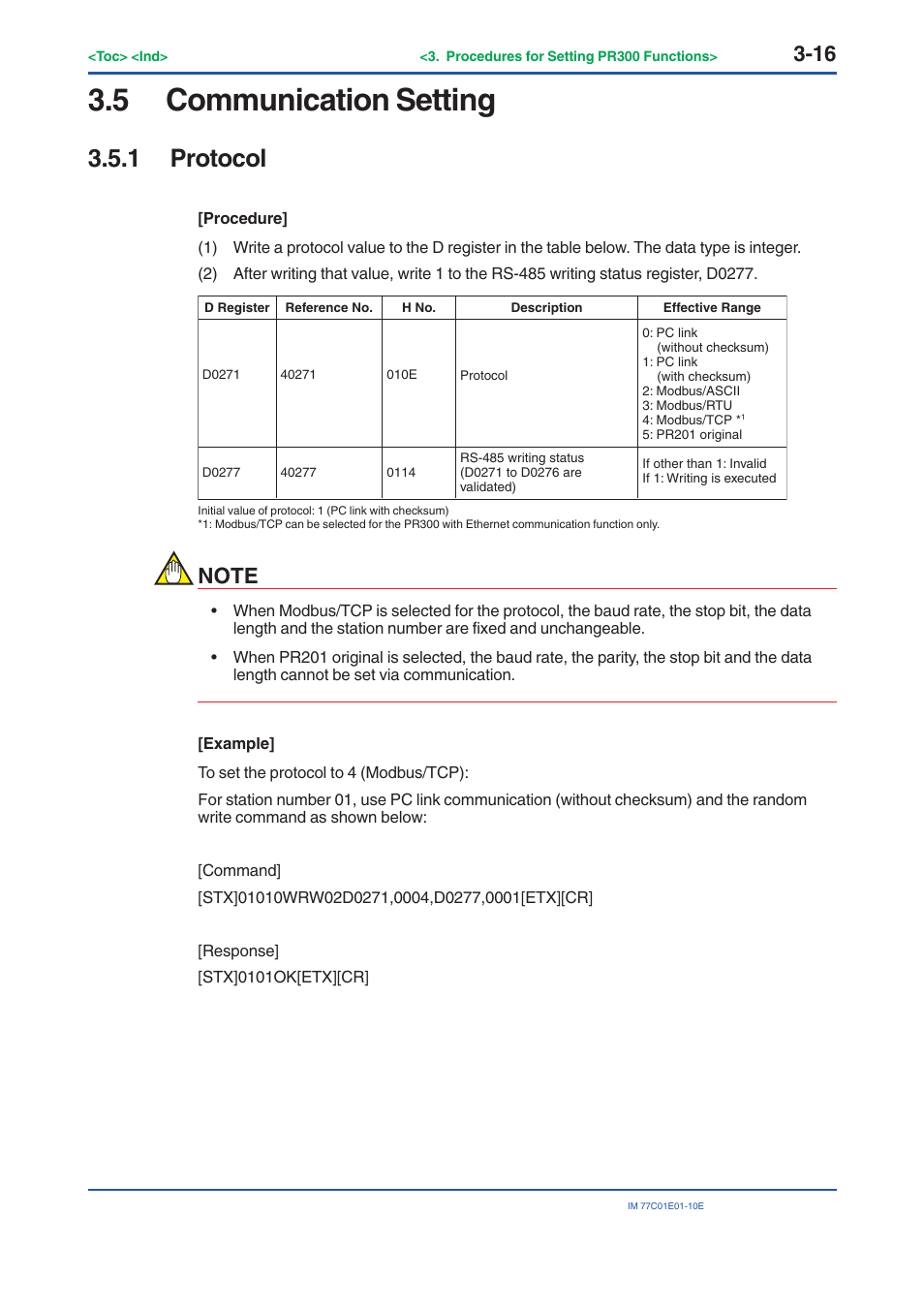 5 communication setting, 1 protocol, Communication setting -16 | Protocol -16 | Yokogawa PR300 Power and Energy Meter User Manual | Page 39 / 141