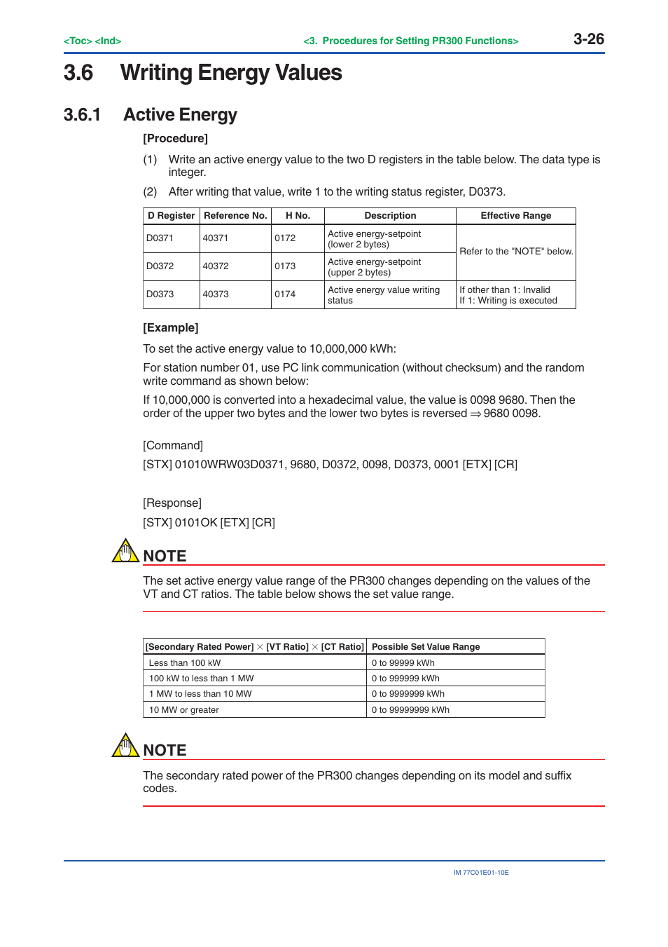 6 writing energy values, 1 active energy, Writing energy values -26 3.6.1 | Active energy -26 | Yokogawa PR300 Power and Energy Meter User Manual | Page 49 / 141