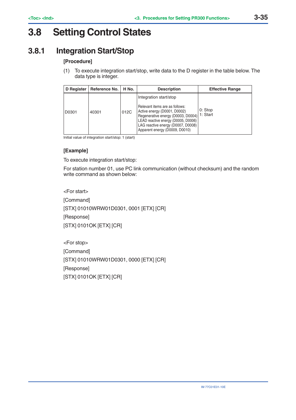 8 setting control states, 1 integration start/stop, Setting control states -35 3.8.1 | Integration start/stop -35 | Yokogawa PR300 Power and Energy Meter User Manual | Page 58 / 141