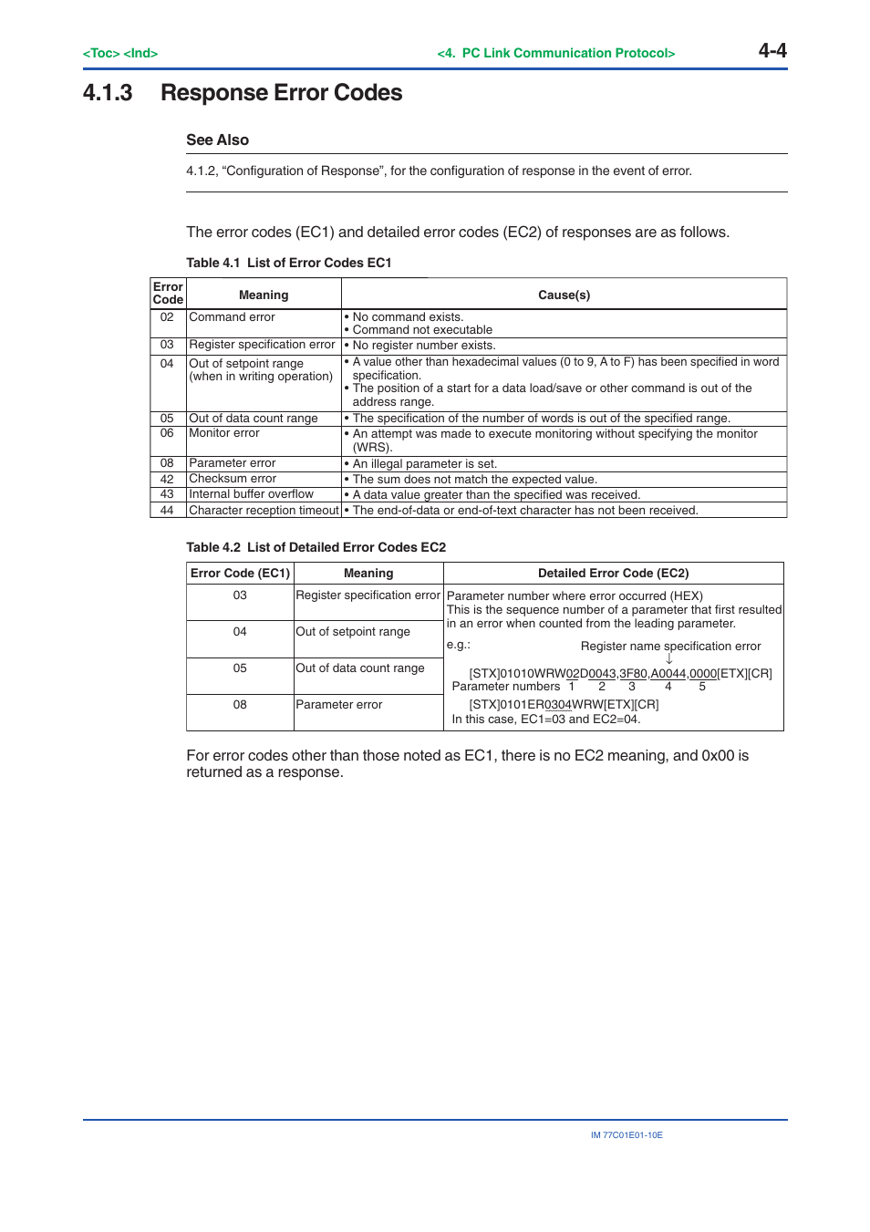 3 response error codes, Response error codes -4 | Yokogawa PR300 Power and Energy Meter User Manual | Page 65 / 141