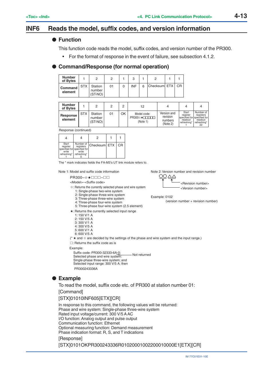 Inf6, Function, Command/response (for normal operation) | Example | Yokogawa PR300 Power and Energy Meter User Manual | Page 74 / 141