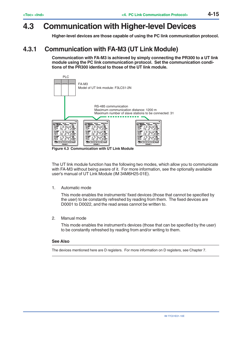 3 communication with higher-level devices, 1 communication with fa-m3 (ut link module), Communication with higher-level devices -15 | Communication with fa-m3 (ut link module) -15 | Yokogawa PR300 Power and Energy Meter User Manual | Page 76 / 141