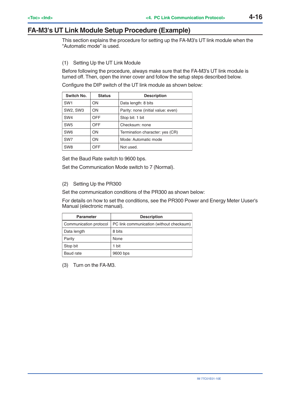 Fa-m3's ut link module setup procedure (example) | Yokogawa PR300 Power and Energy Meter User Manual | Page 77 / 141