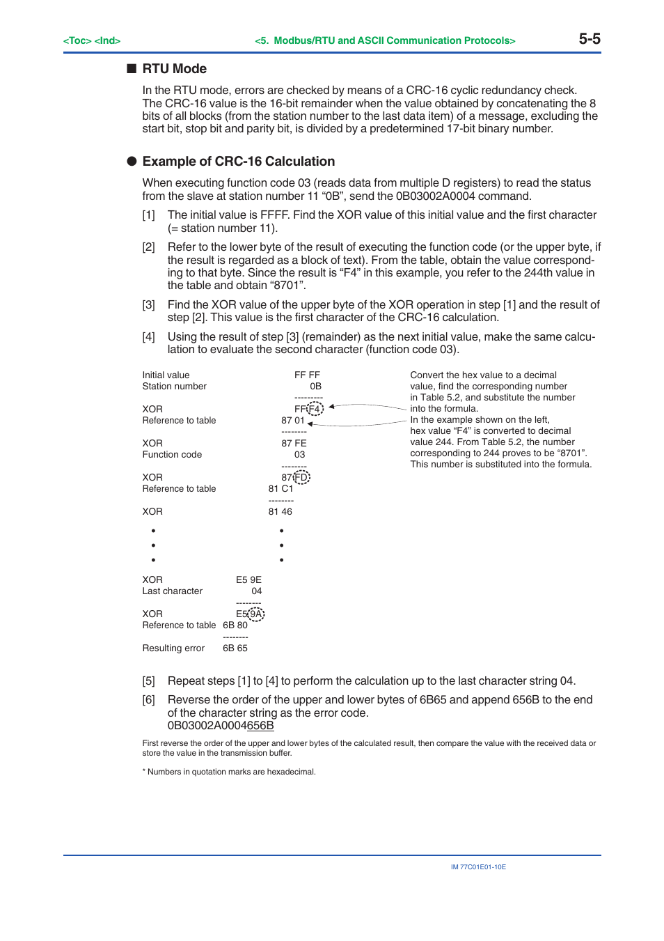 Rtu mode, Example of crc-16 calculation | Yokogawa PR300 Power and Energy Meter User Manual | Page 84 / 141