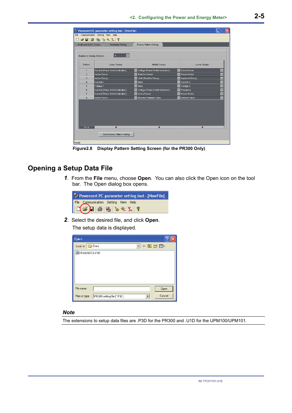 Opening a setup data file | Yokogawa PR300 Power and Energy Meter User Manual | Page 14 / 22