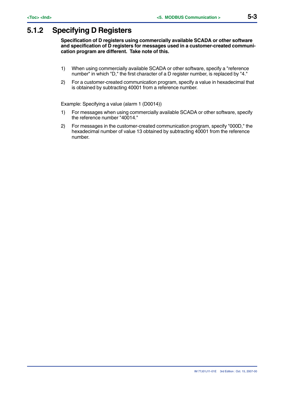 2 specifying d registers | Yokogawa JUXTA VJ Series Limit Alarms User Manual | Page 43 / 60