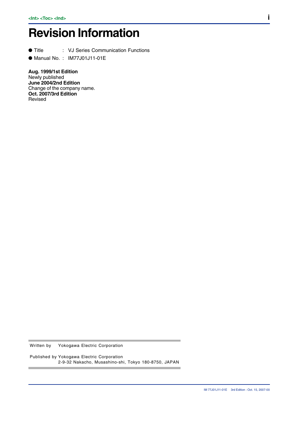 Revision information | Yokogawa JUXTA VJ Series Limit Alarms User Manual | Page 59 / 60
