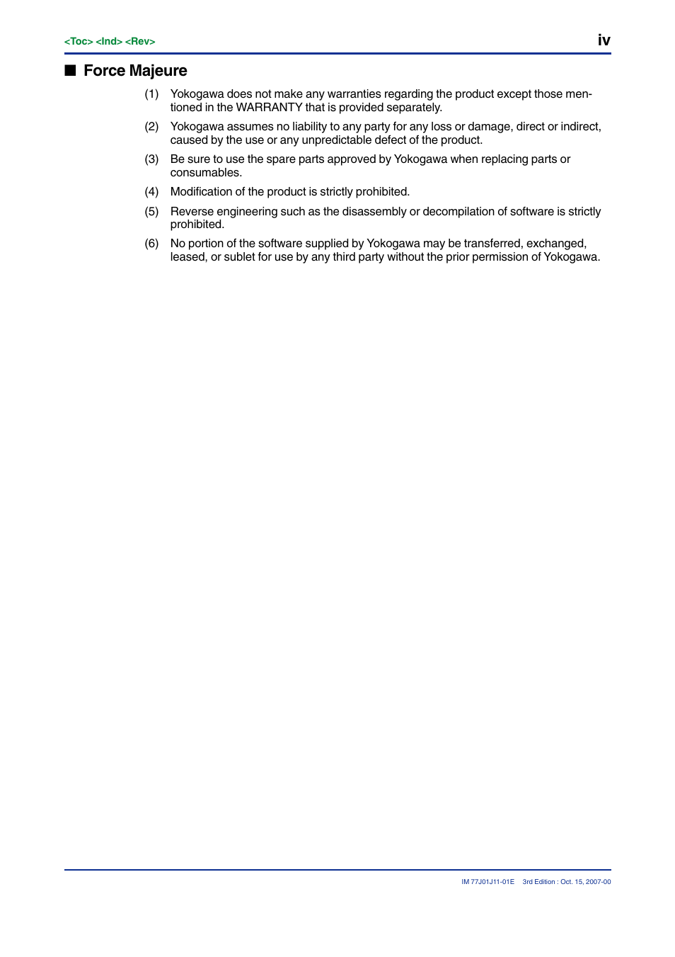 Force majeure | Yokogawa JUXTA VJ Series Limit Alarms User Manual | Page 6 / 60