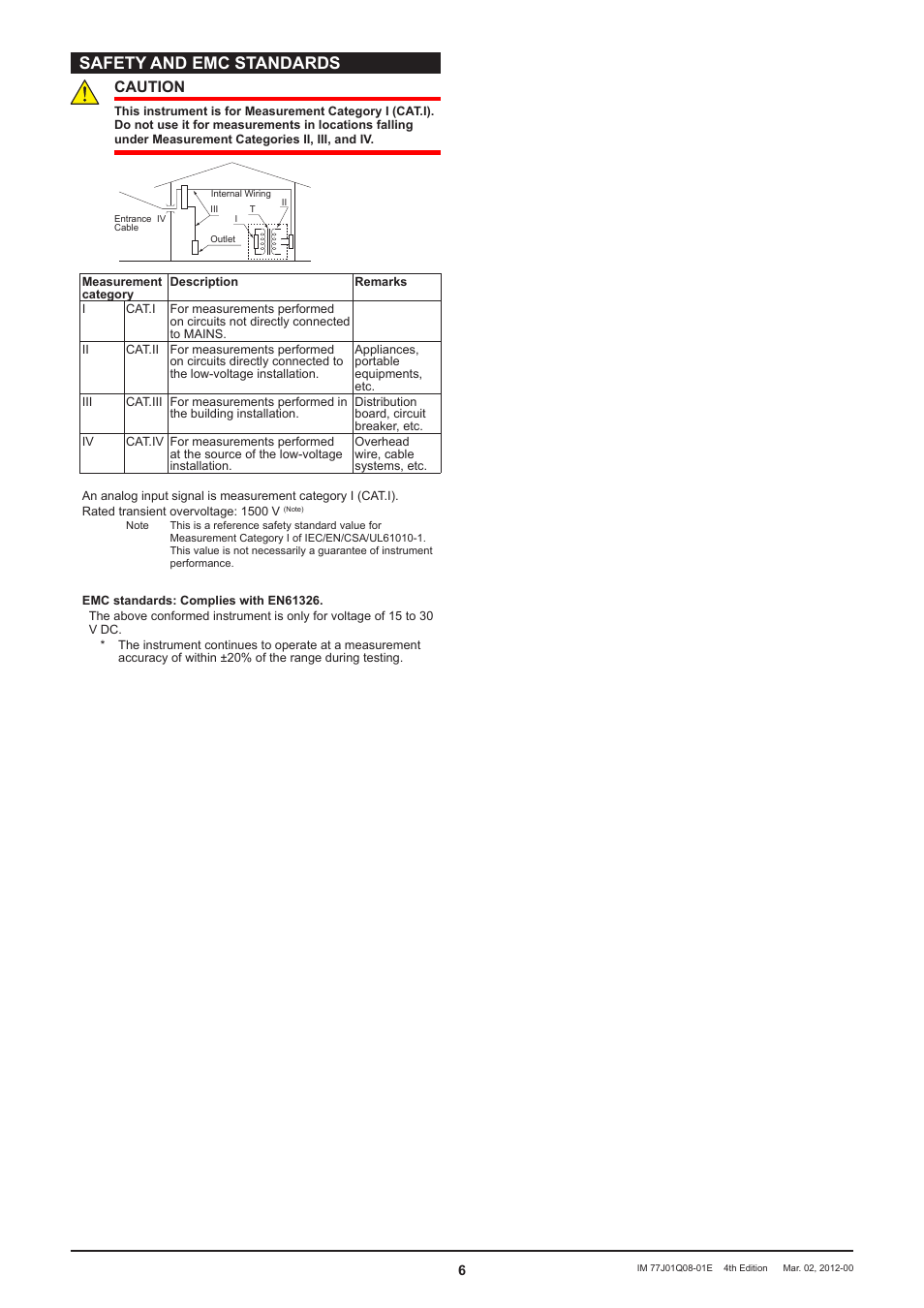 Safety and emc standards, Caution | Yokogawa JUXTA VJQ8 User Manual | Page 6 / 6