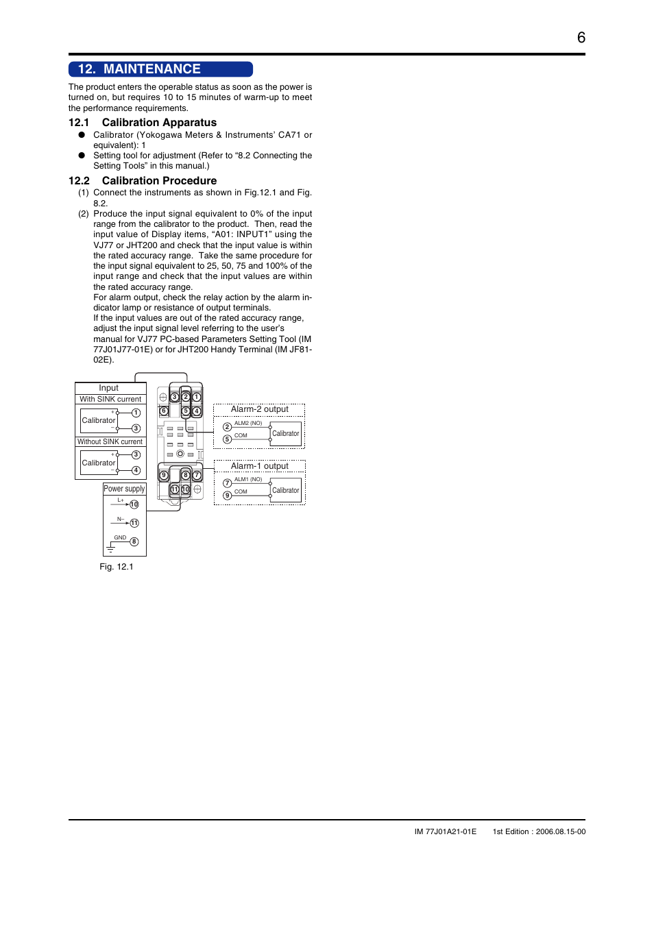 Maintenance, 1 calibration apparatus, 2 calibration procedure | Yokogawa JUXTA VJAK User Manual | Page 6 / 6
