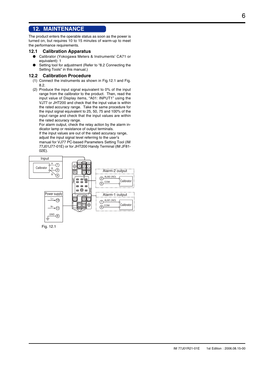 Maintenance, 1 calibration apparatus, 2 calibration procedure | Yokogawa JUXTA VJRK User Manual | Page 6 / 6
