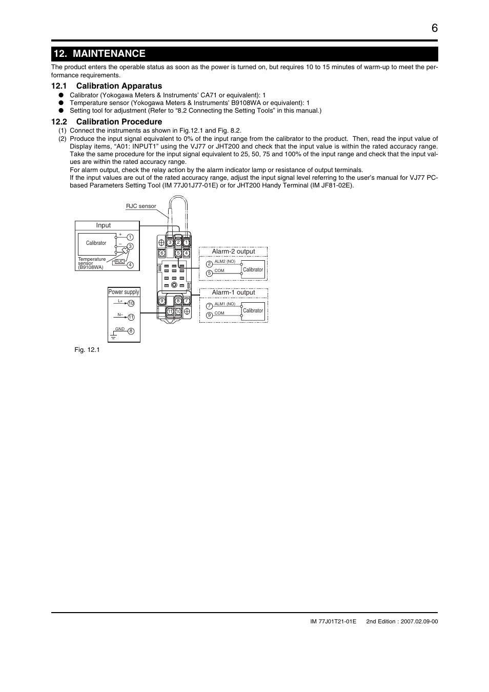 Maintenance, 1 calibration apparatus, 2 calibration procedure | Yokogawa JUXTA VJTK User Manual | Page 6 / 6