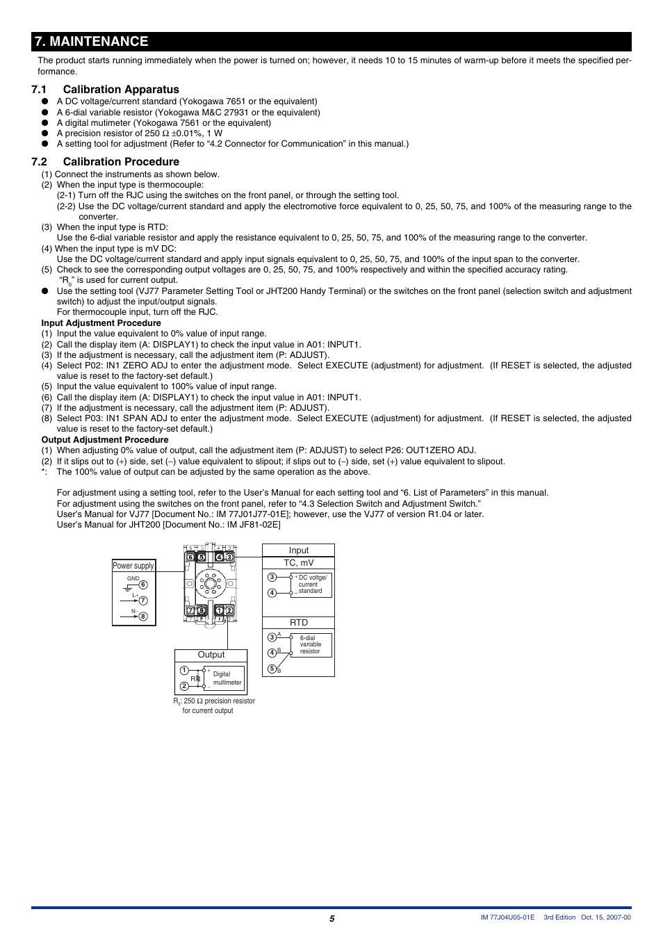 Maintenance, 1 calibration apparatus, 2 calibration procedure | Yokogawa JUXTA MU5 User Manual | Page 5 / 6