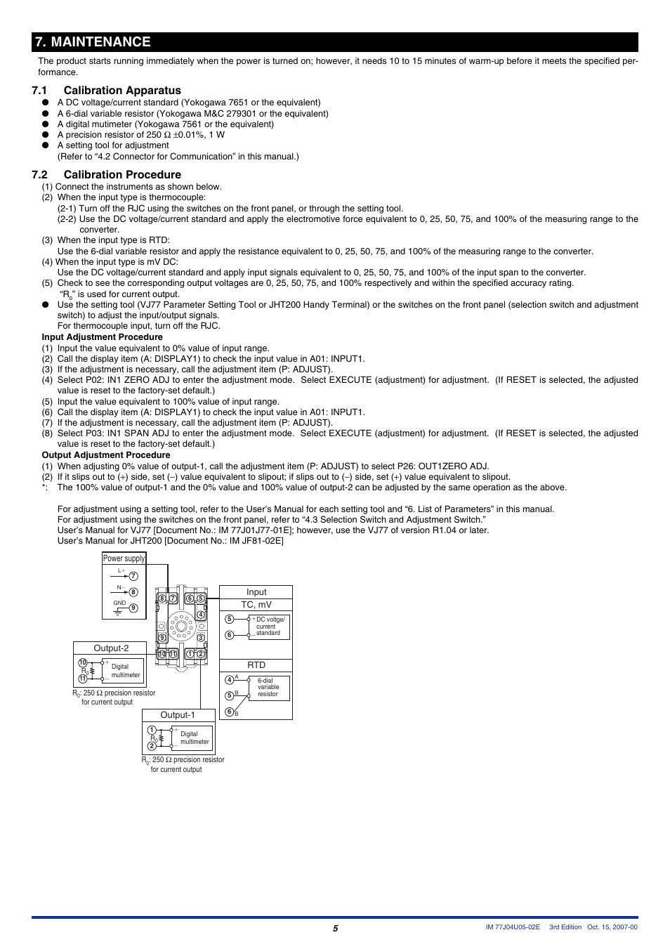 Maintenance, 1 calibration apparatus, 2 calibration procedure | Yokogawa JUXTA MU5D User Manual | Page 5 / 6