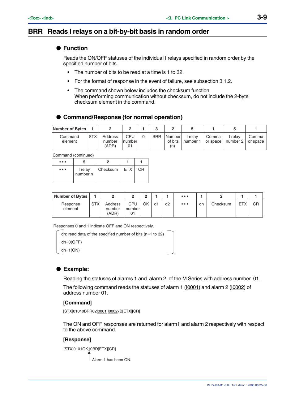 Function, Command/response (for normal operation), Example | Yokogawa JUXTA M Series Digital Limit Alarms MVTK User Manual | Page 23 / 70