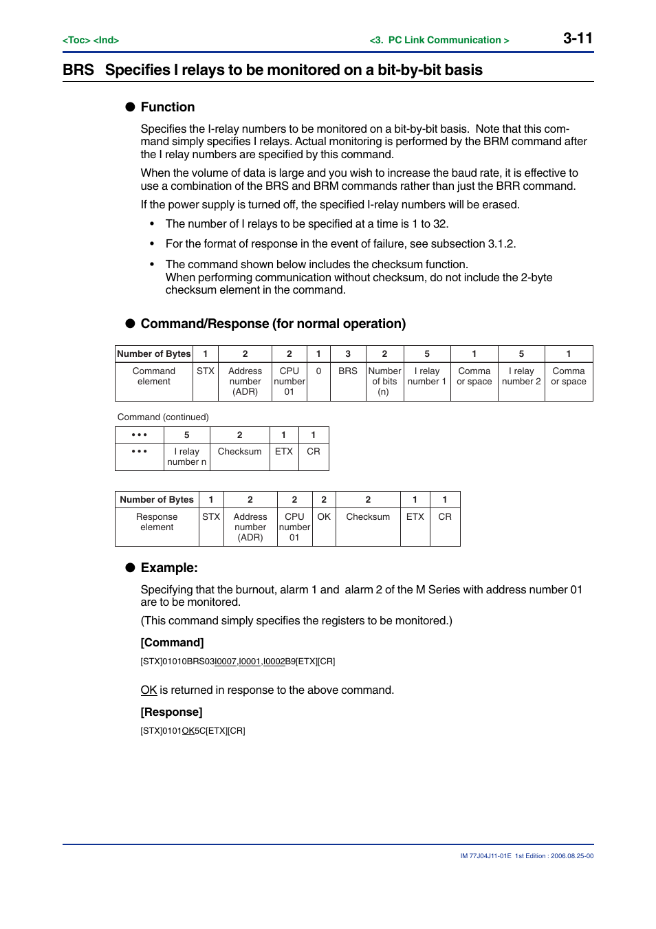 Function, Command/response (for normal operation), Example | Yokogawa JUXTA M Series Digital Limit Alarms MVTK User Manual | Page 25 / 70