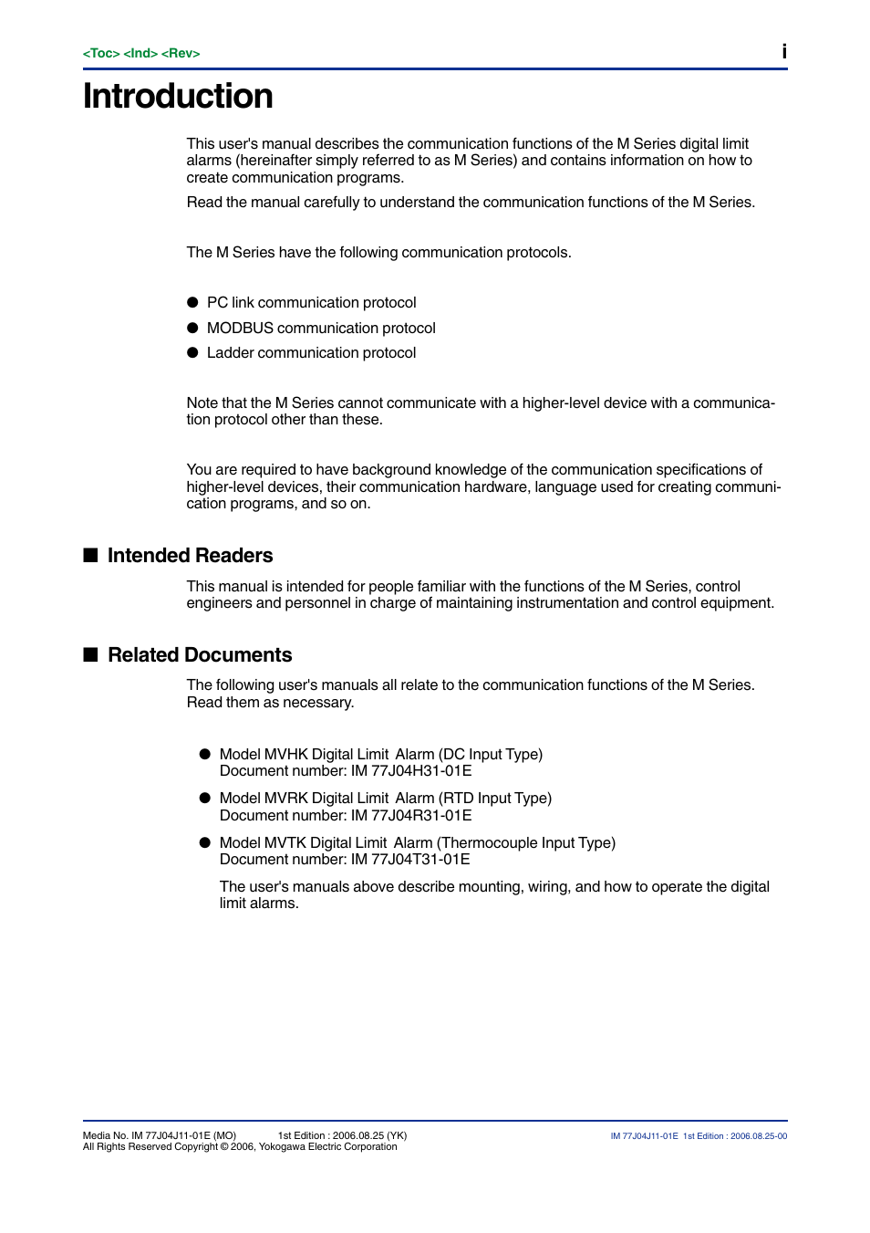 Introduction, Intended readers, Related documents | Yokogawa JUXTA M Series Digital Limit Alarms MVTK User Manual | Page 3 / 70