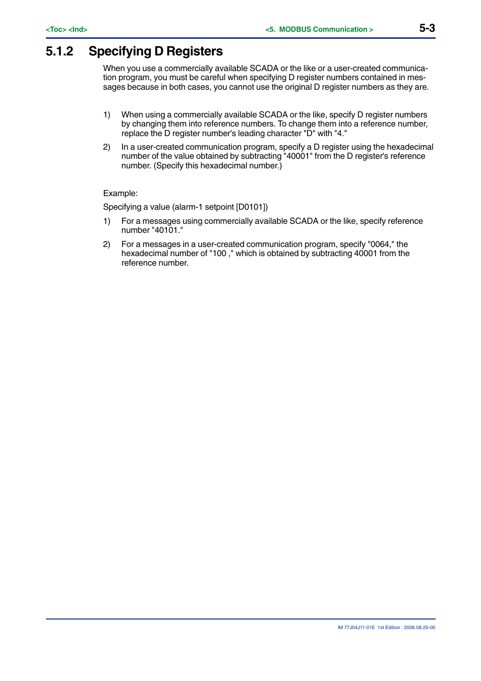 2 specifying d registers | Yokogawa JUXTA M Series Digital Limit Alarms MVTK User Manual | Page 49 / 70