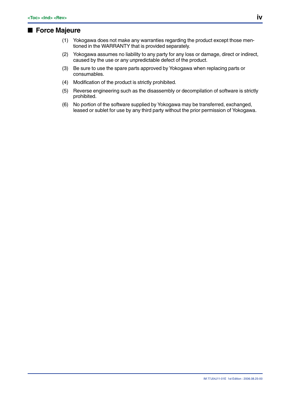 Force majeure | Yokogawa JUXTA M Series Digital Limit Alarms MVTK User Manual | Page 6 / 70