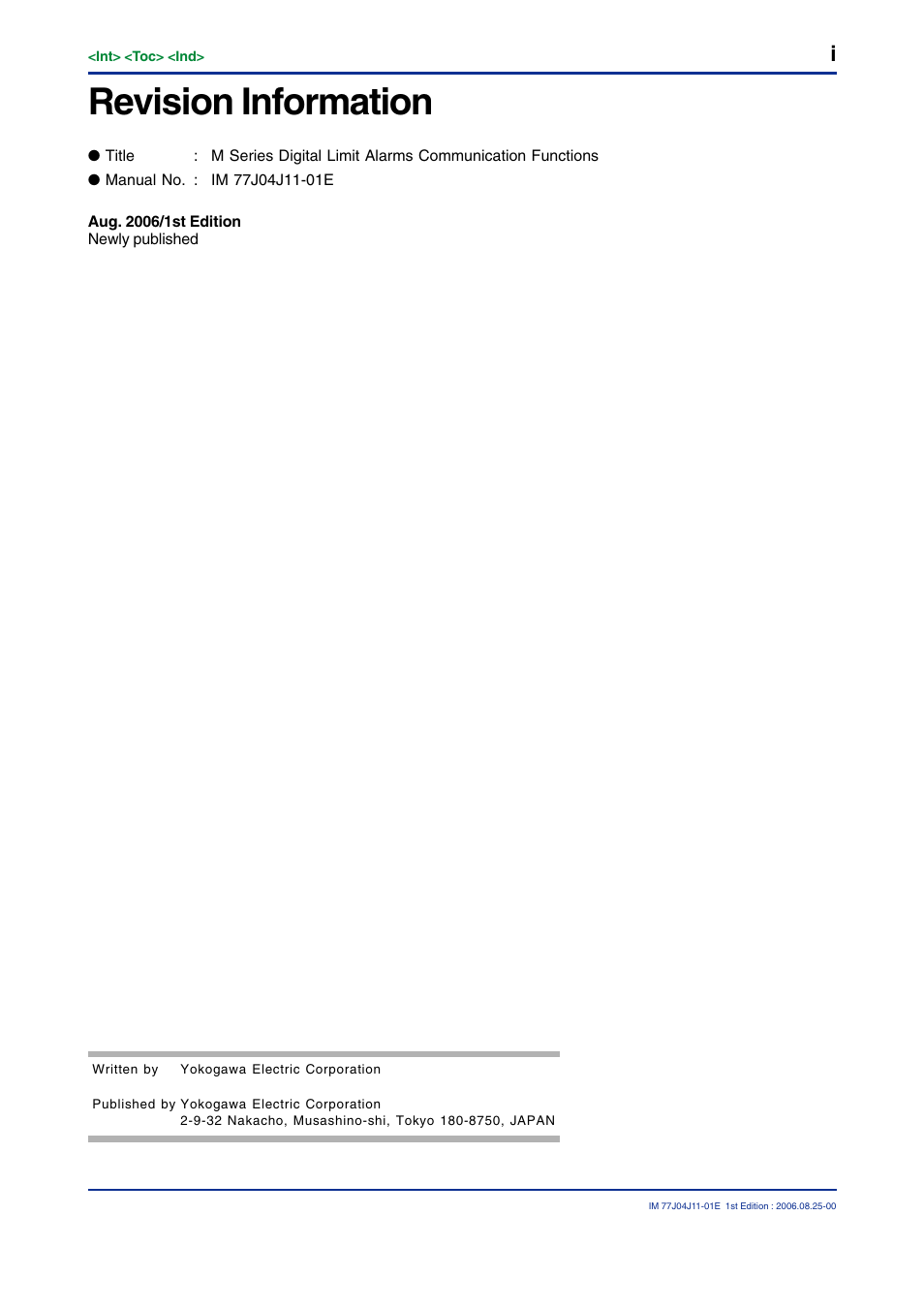 Revision information | Yokogawa JUXTA M Series Digital Limit Alarms MVTK User Manual | Page 69 / 70