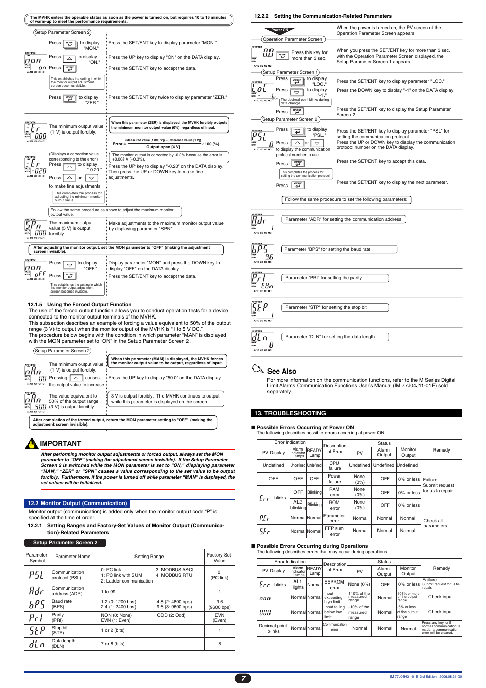 Important, See also | Yokogawa JUXTA M Series Digital Limit Alarms MVHK User Manual | Page 7 / 8