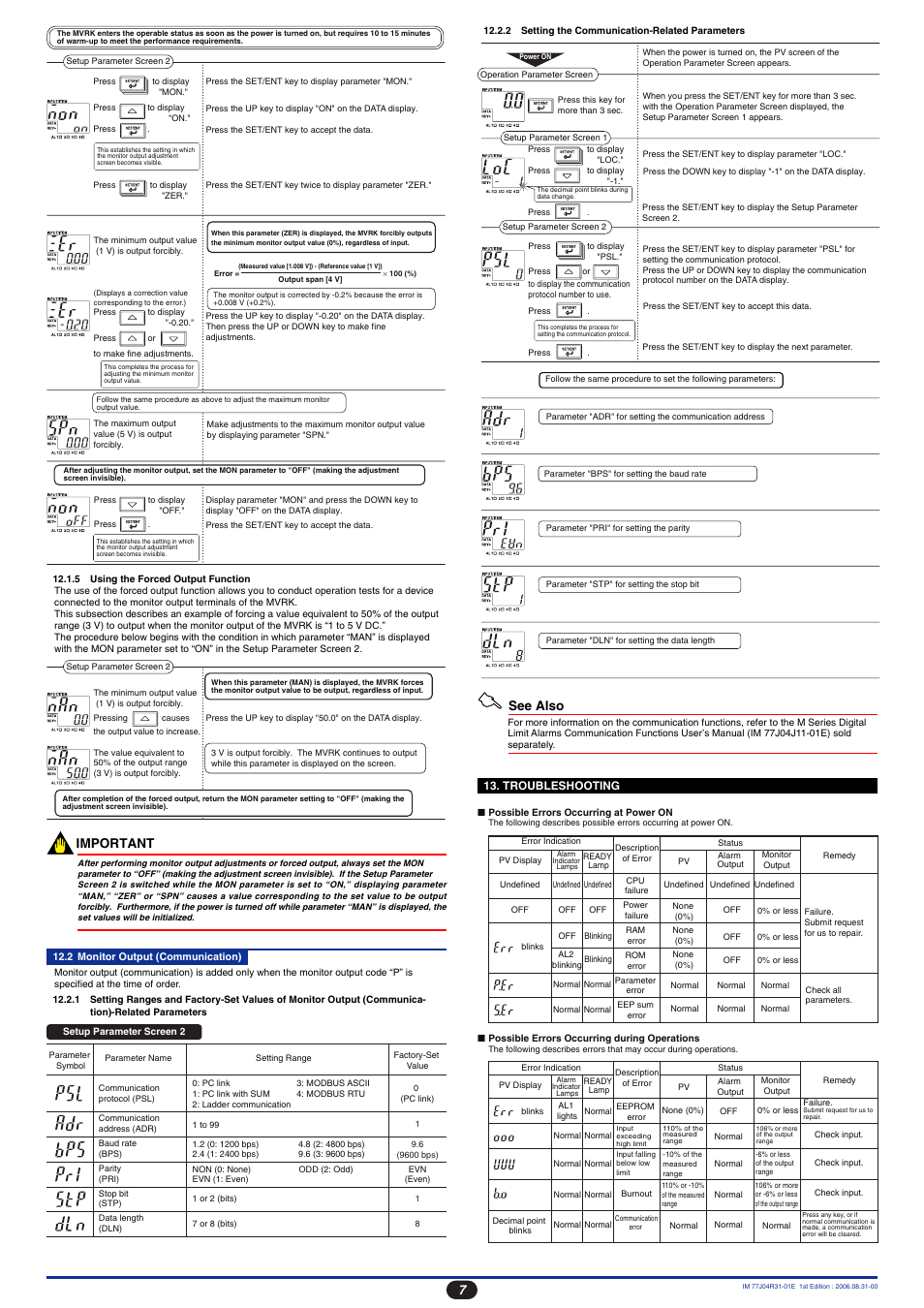 Important, See also | Yokogawa JUXTA M Series Digital Limit Alarms MVRK User Manual | Page 7 / 8