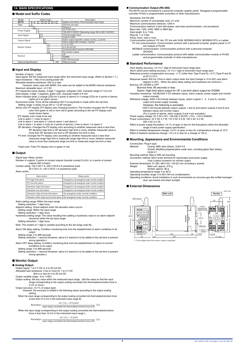 Yokogawa JUXTA M Series Digital Limit Alarms MVTK User Manual | Page 8 / 8