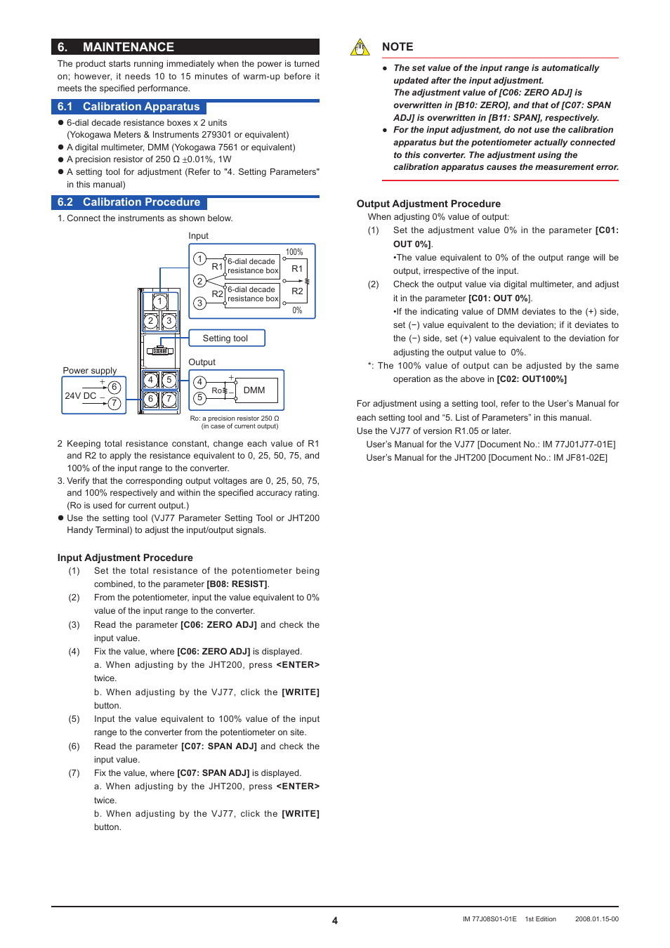 Maintenance,  calibration apparatus, 2 calibration procedure | Yokogawa JUXTA FS1V Potentiometer Converter User Manual | Page 4 / 4