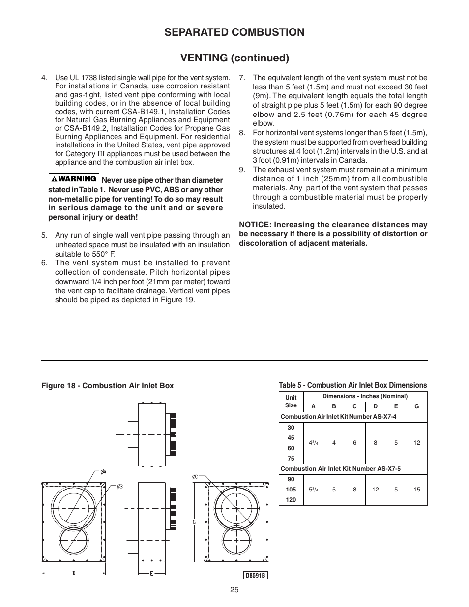 Venting (continued), Separated combustion | Sterling GG User Manual | Page 25 / 40