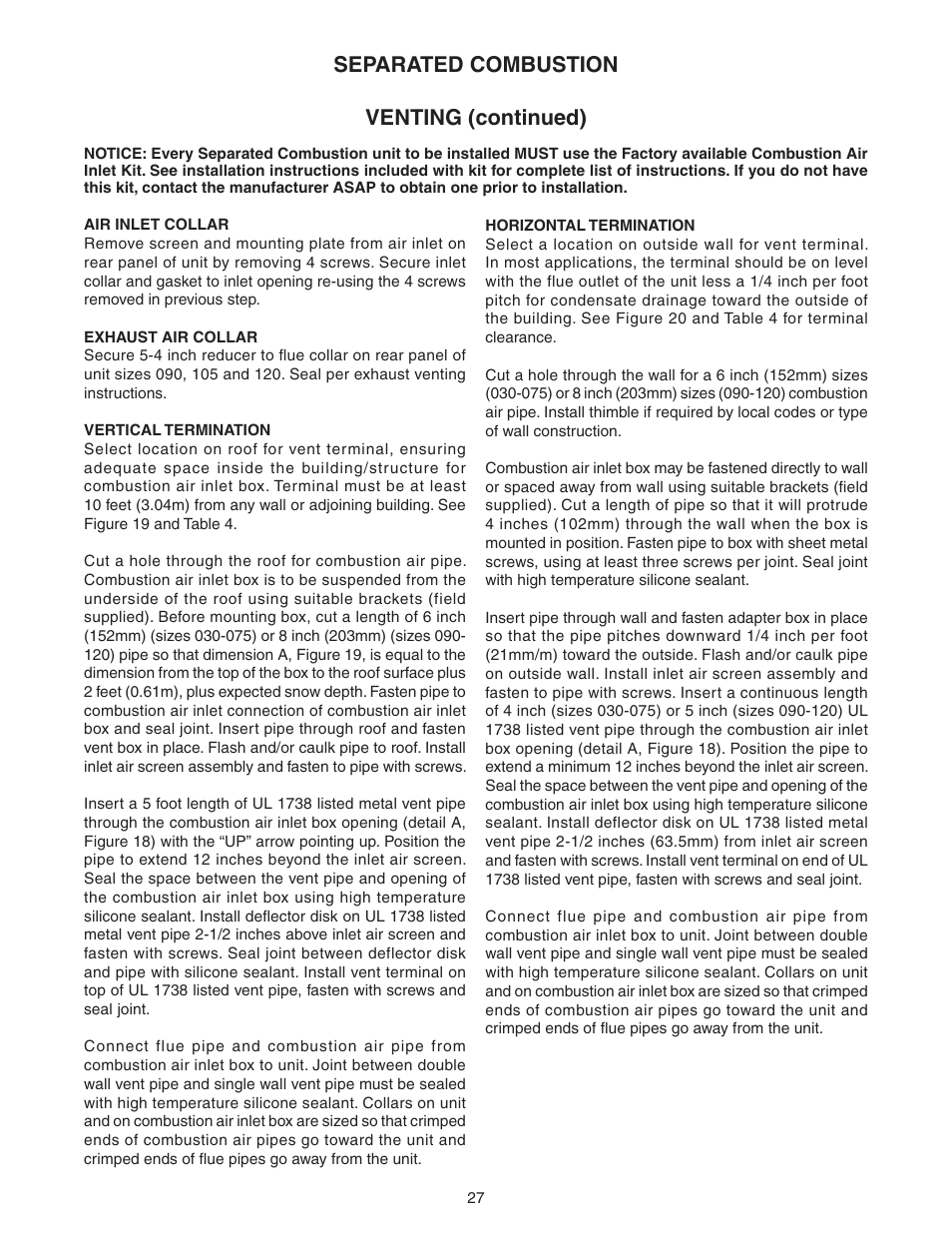 Venting (continued), Separated combustion | Sterling GG User Manual | Page 27 / 40