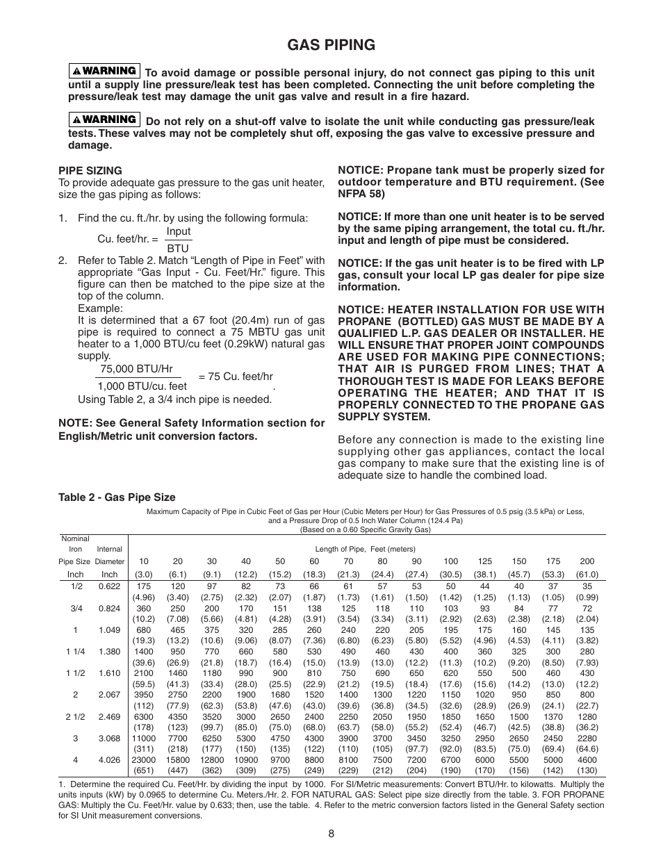 Gas piping | Sterling GG User Manual | Page 8 / 40