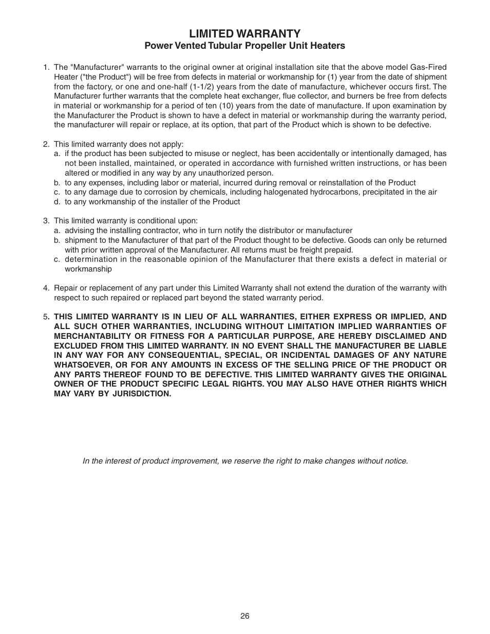 Limited warranty | Sterling TF User Manual | Page 26 / 32
