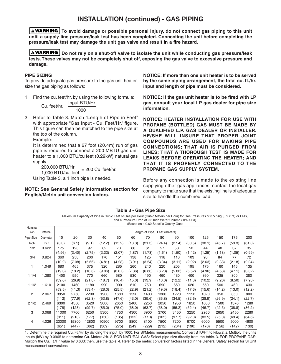 Installation (continued) - gas piping | Sterling TF User Manual | Page 8 / 32
