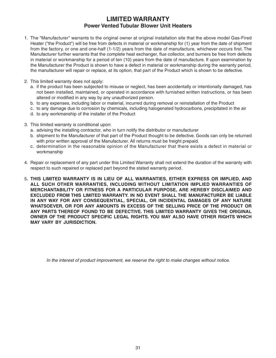 Limited warranty | Sterling TC User Manual | Page 31 / 36