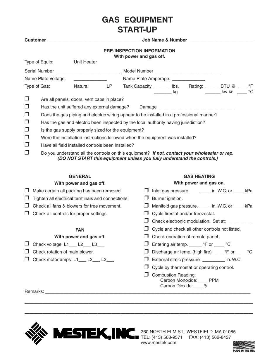 Gas equipment start-up | Sterling TC User Manual | Page 36 / 36