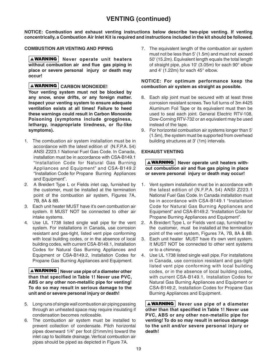 Venting (continued) | Sterling SC User Manual | Page 19 / 36