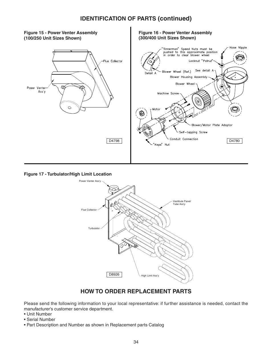Continued), How to order replacement parts, Identification of parts | Sterling SC User Manual | Page 34 / 36