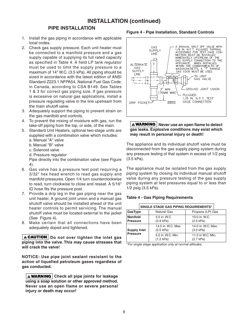Installation (continued), Pipe installation | Sterling SC User Manual | Page 9 / 36