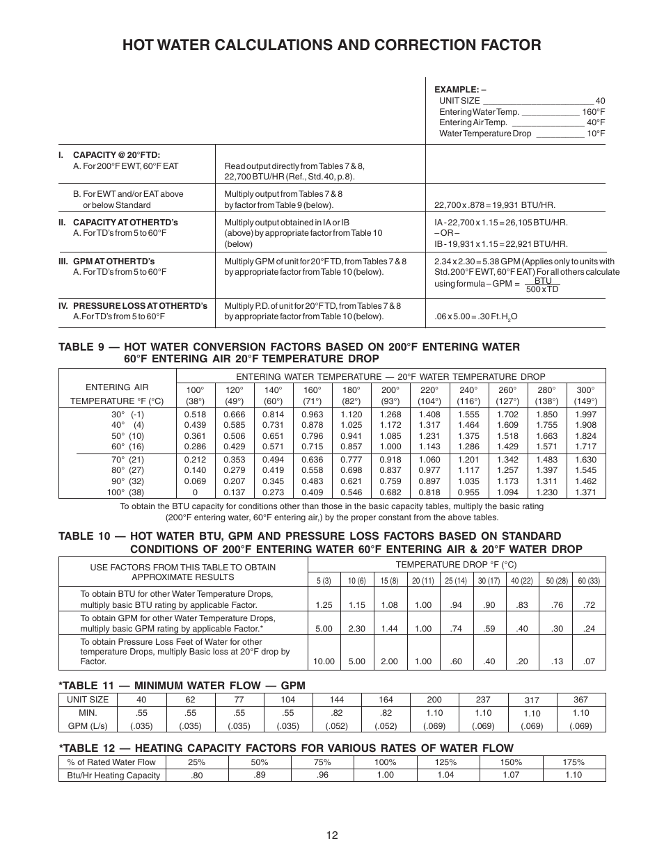 Hot water calculations and correction factor | Sterling VS User Manual | Page 12 / 28