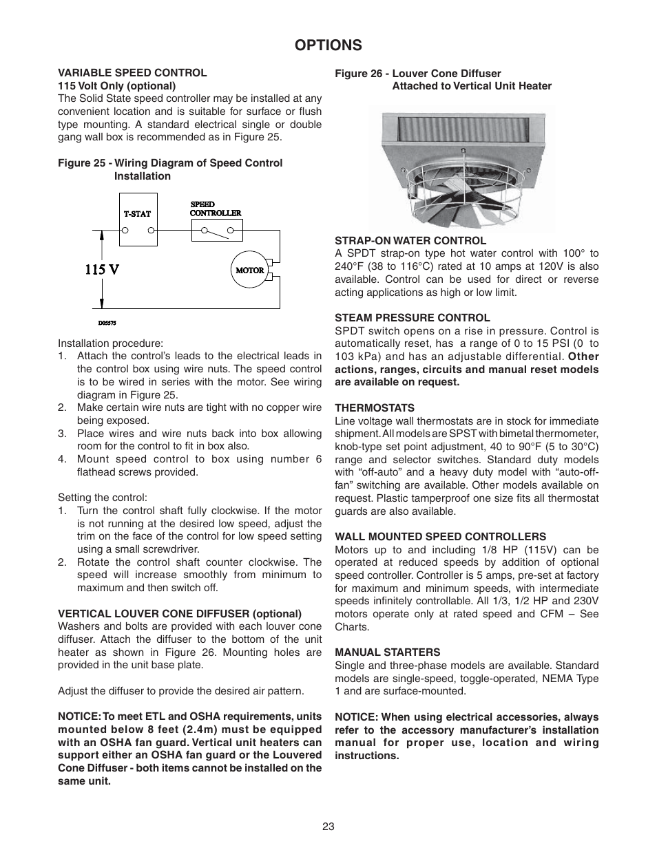 Options | Sterling VS User Manual | Page 23 / 28