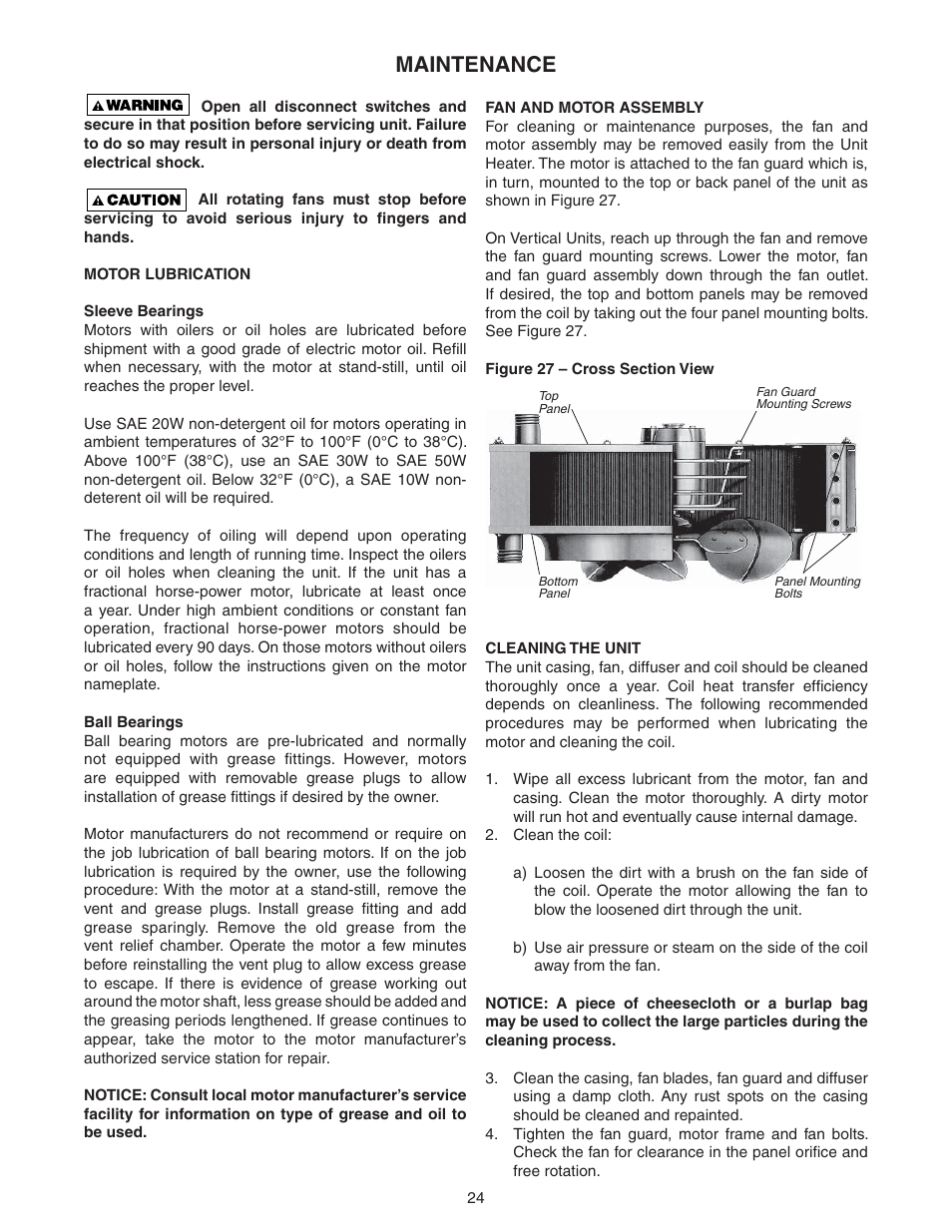 Maintenance | Sterling VS User Manual | Page 24 / 28