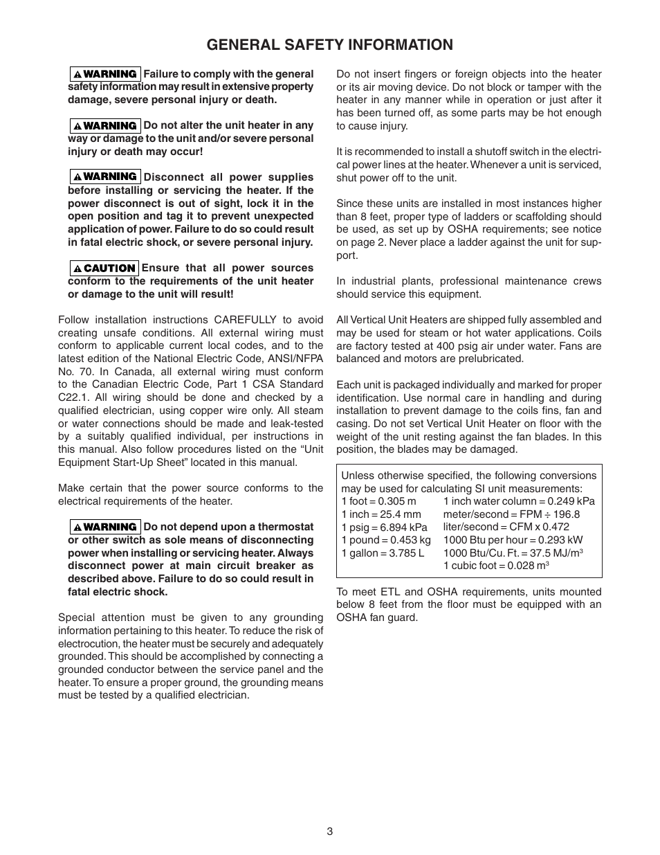 General safety information | Sterling VS User Manual | Page 3 / 28