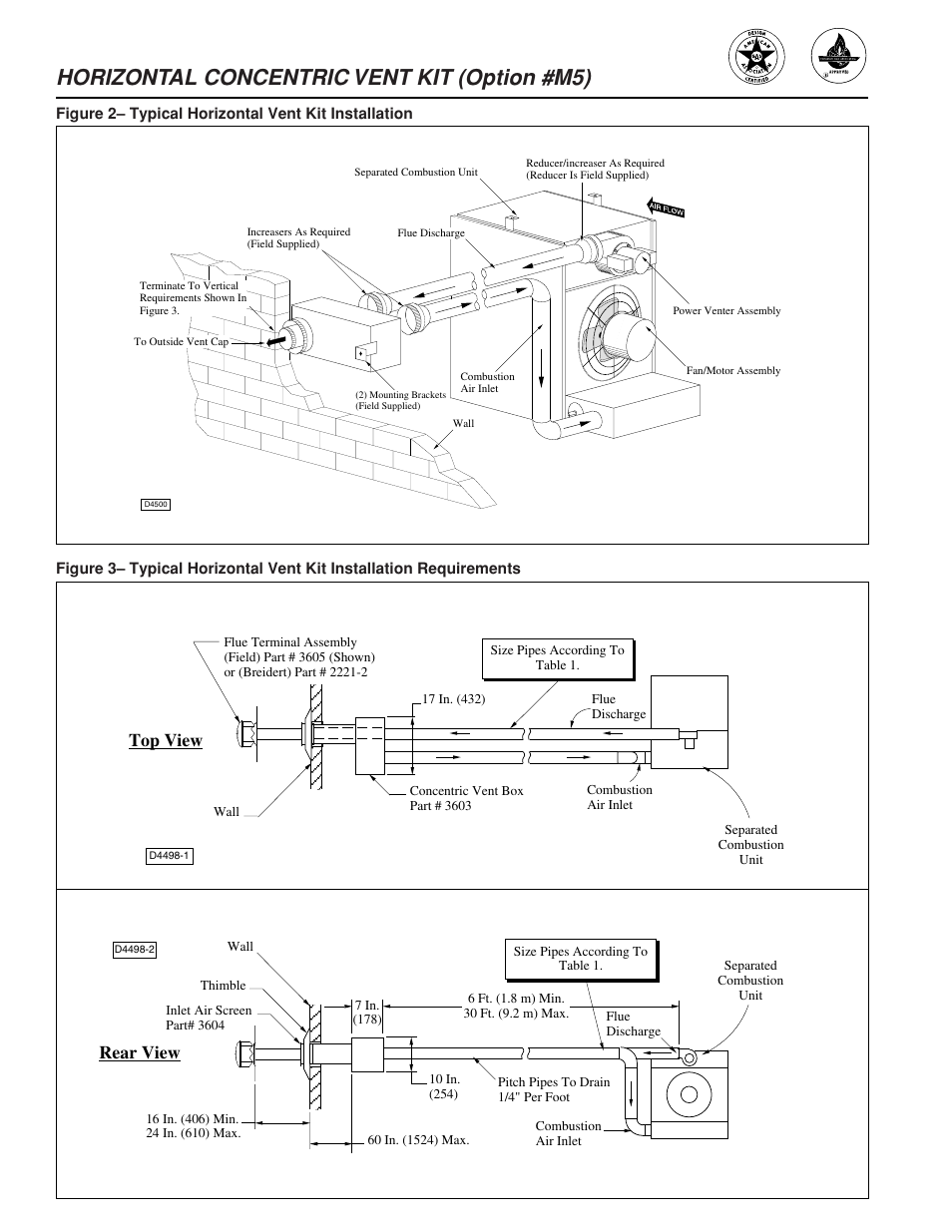 Horizontal concentric vent kit (option #m5), Top view, Rear view | Sterling SVF User Manual | Page 2 / 2