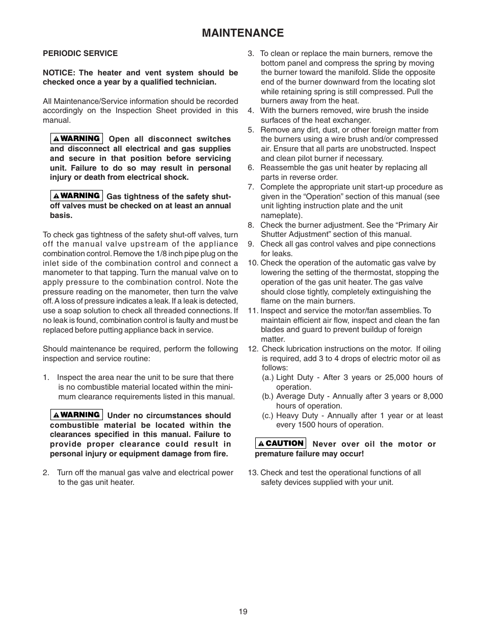 Maintenance | Sterling QVSB User Manual | Page 19 / 32