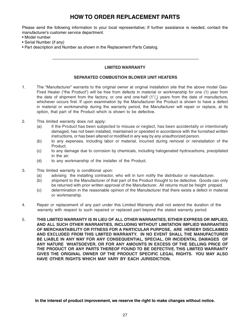 How to order replacement parts | Sterling QVSB User Manual | Page 27 / 32