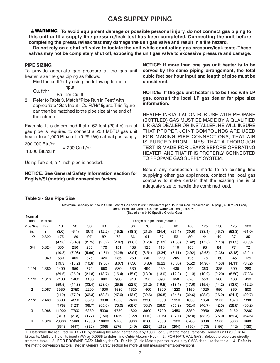 Gas supply piping | Sterling QVSB User Manual | Page 7 / 32
